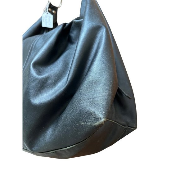 Armani Exchange Pleated Napa Leather Hobo Bag Nickel Logo Plate Hardware Slouch - Picture 15 of 16